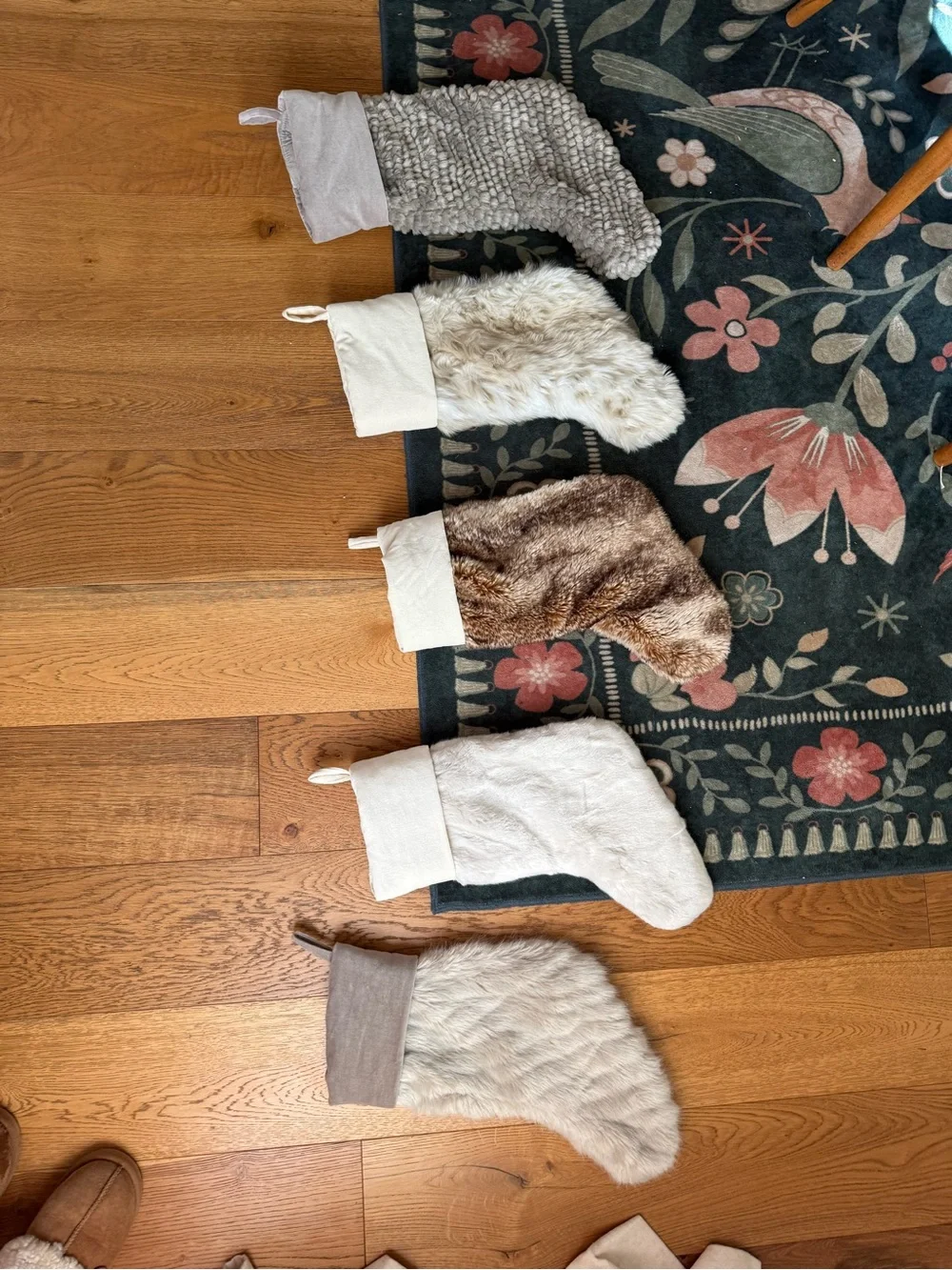 Pottery Barn Faux Fur Christmas Stockings Set of 5 Neutral Cozy Holiday Decor
